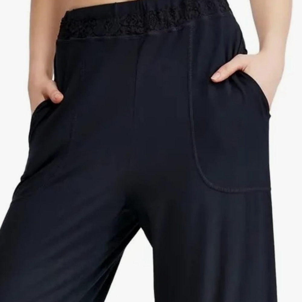 Free People Maddie PJ Lounge Pants High Rise Wide Leg Lace Stretchy Black Sm NWT - Picture 11 of 16